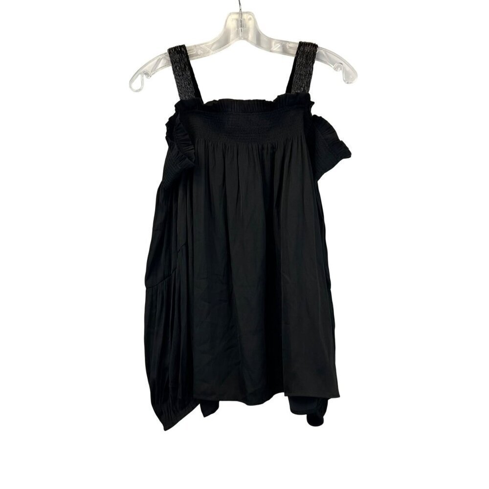 Loft Womens Cold Shoulder Top Beaded Straps Black Size Large New